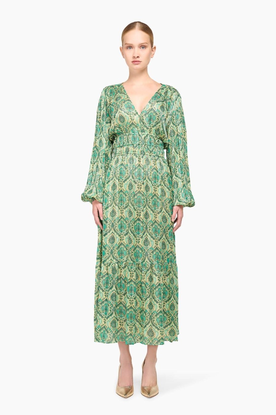 Online JANICE Jurk Lang Print Viscose Milan Groen