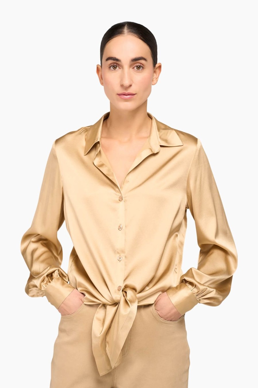 Clearance JANICE Zijden Blouse Dames Bobby Goud