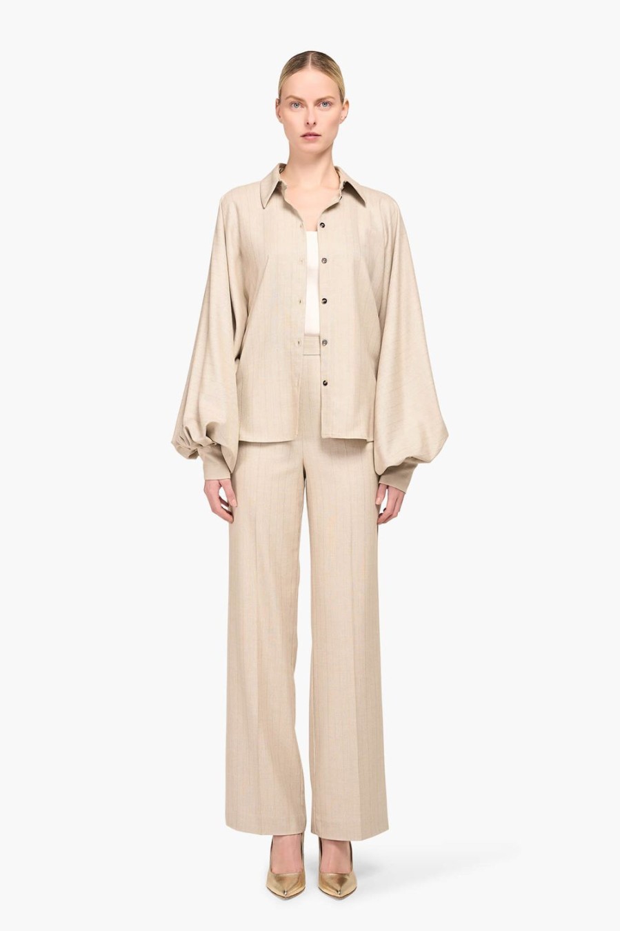 Hot JANICE Blouse Dames Wijd Stone Beige Lurex