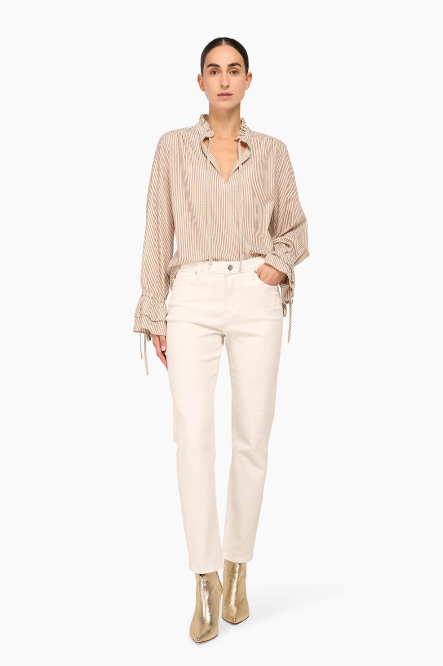 Wholesale JANICE Blouse Dames Katoen Streep Waylon Beige