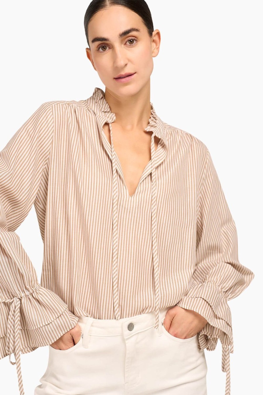 Wholesale JANICE Blouse Dames Katoen Streep Waylon Beige