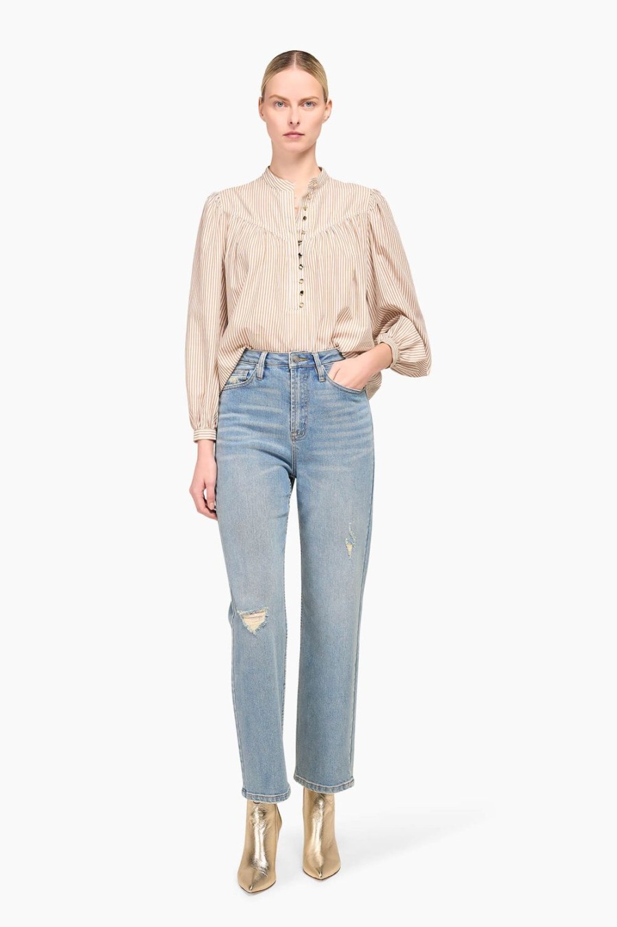 Best JANICE Blouse Dames Katoen Streep Miles Beige