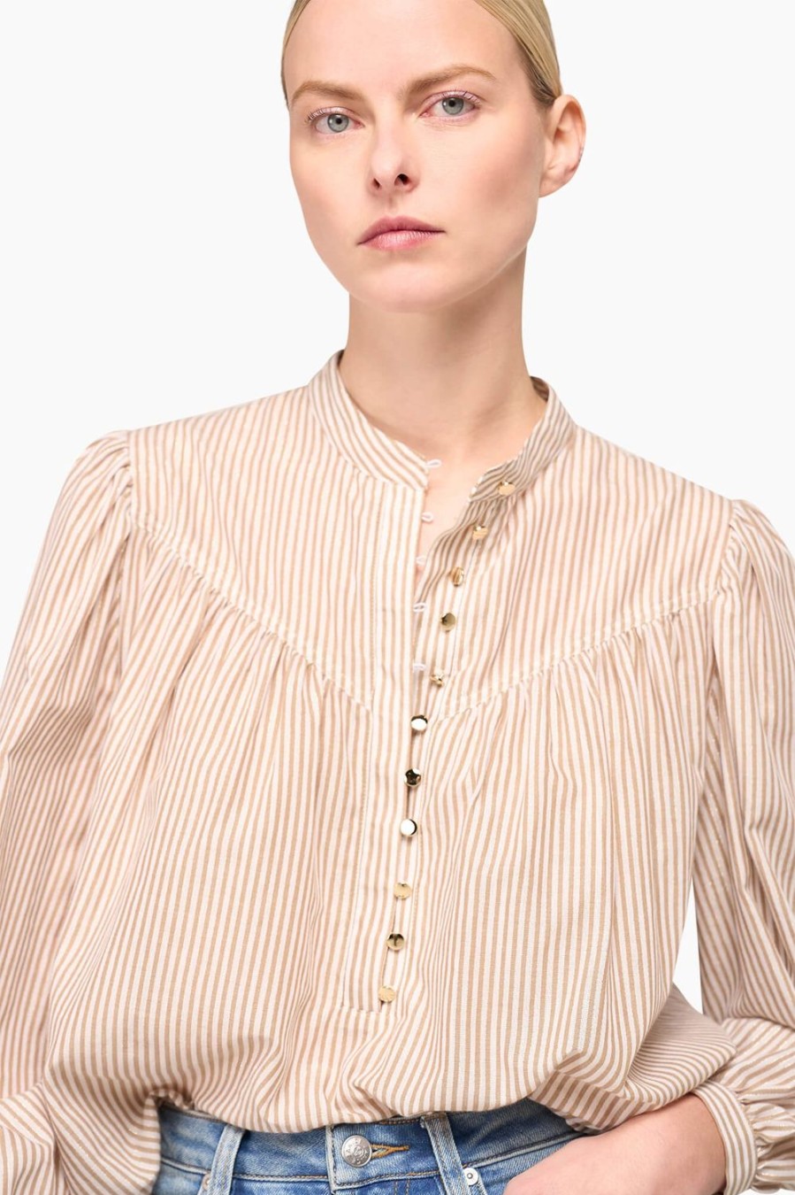 Best JANICE Blouse Dames Katoen Streep Miles Beige