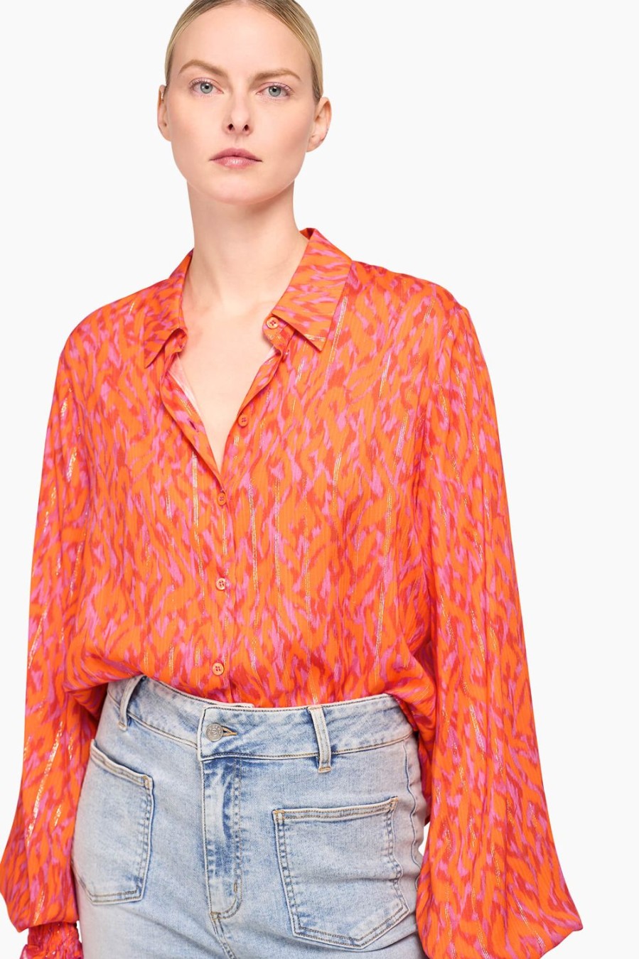 Online JANICE Blouse Dames Print Tijger Abe Roze Oranje