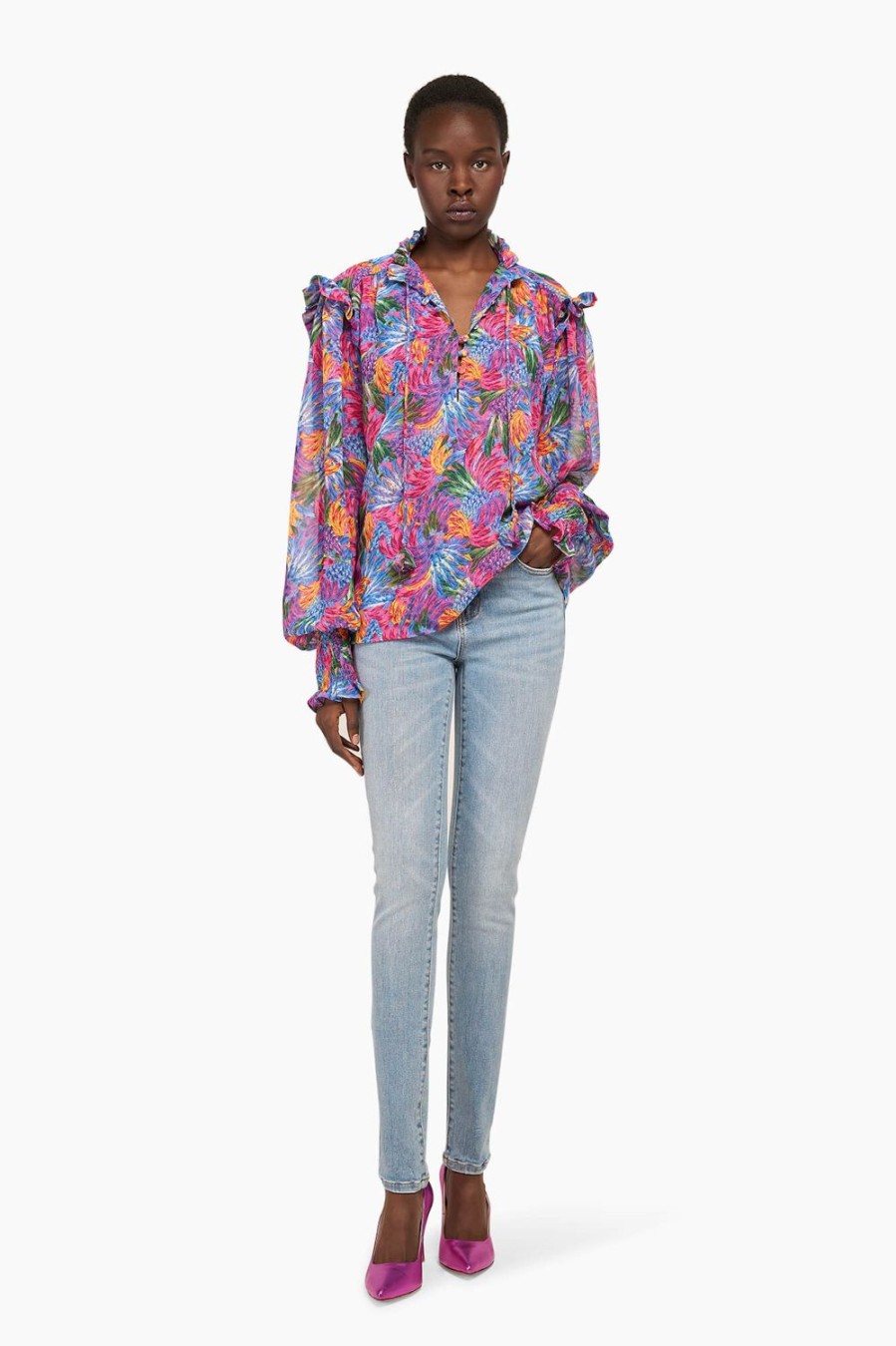 Hot JANICE Blouse Dames Brent Print Bloemen