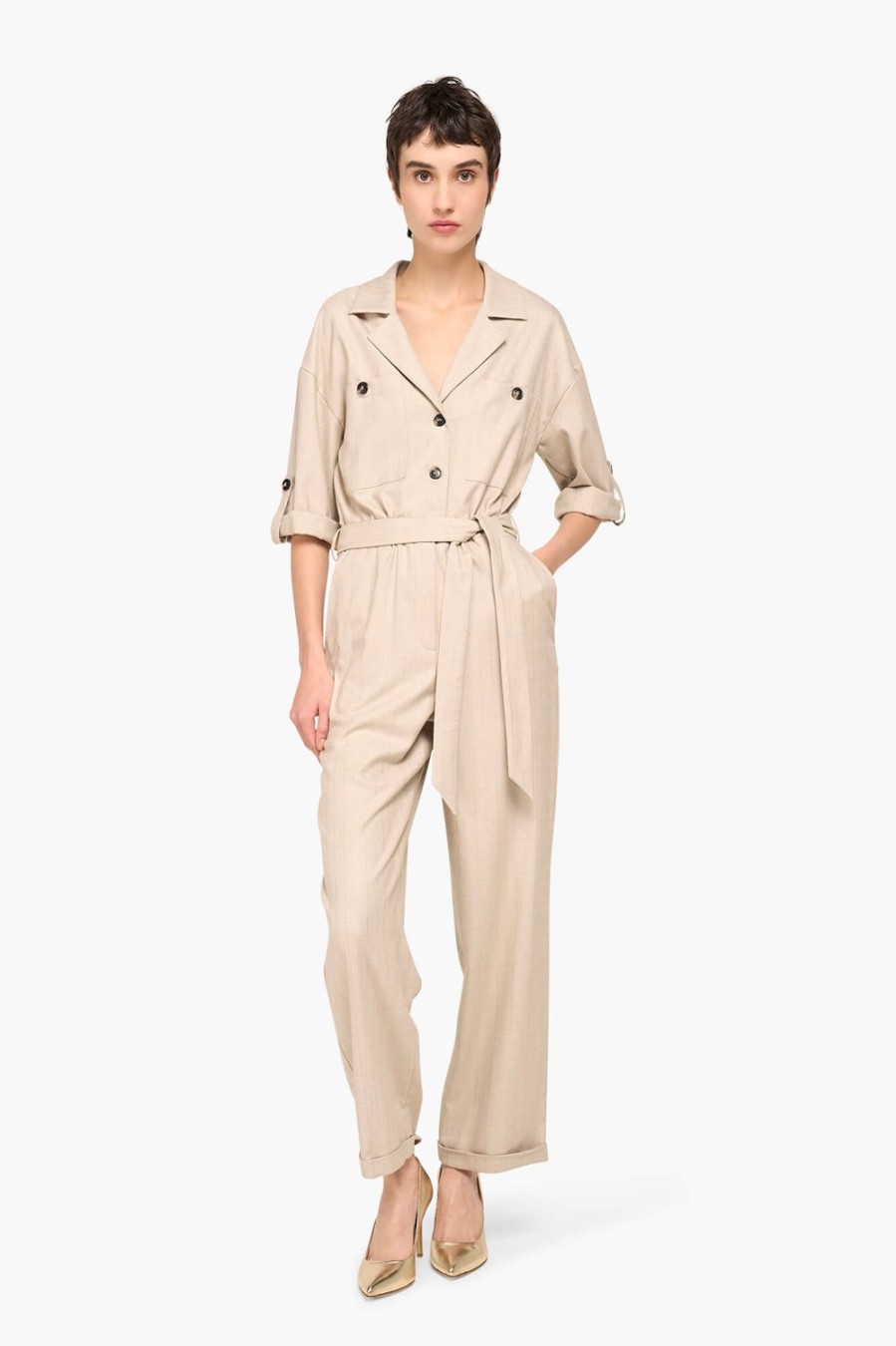 Hot JANICE Jumpsuit Dames London Beige Lurex