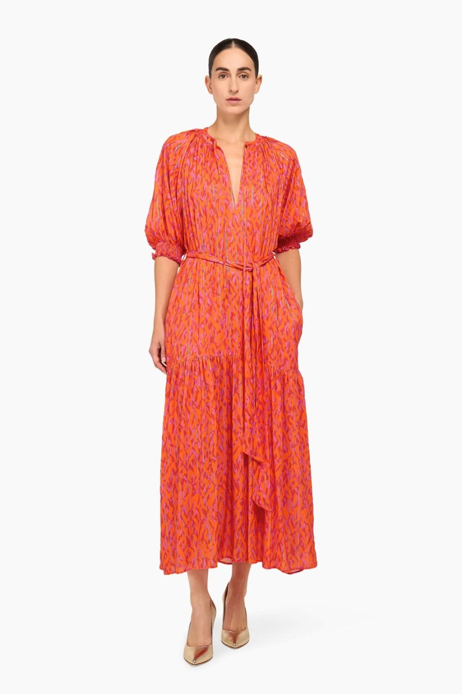 Online JANICE Jurk Print Lang Viscose Julian Oranje