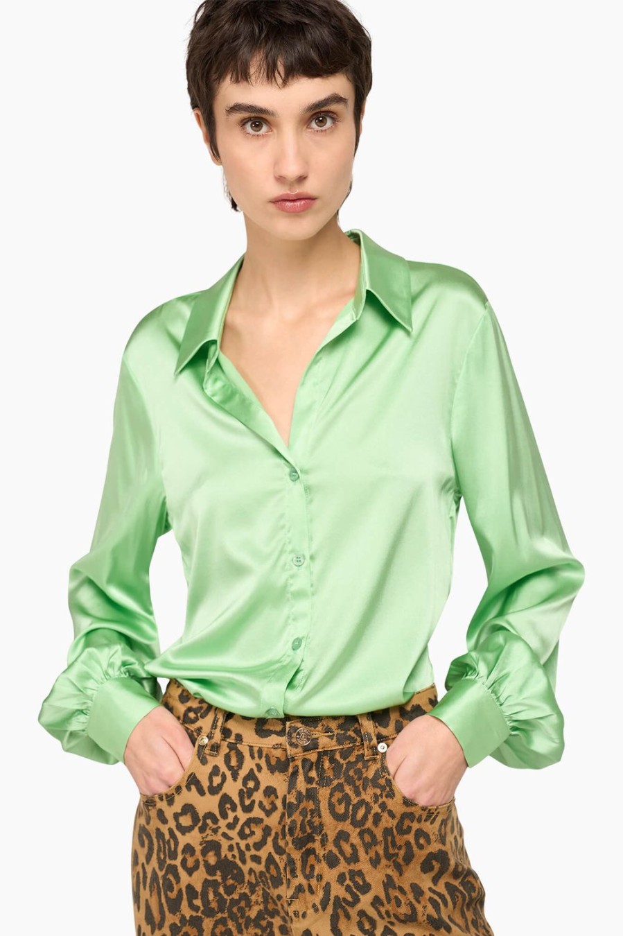 Clearance JANICE Zijden Blouse Dames Bobby Groen