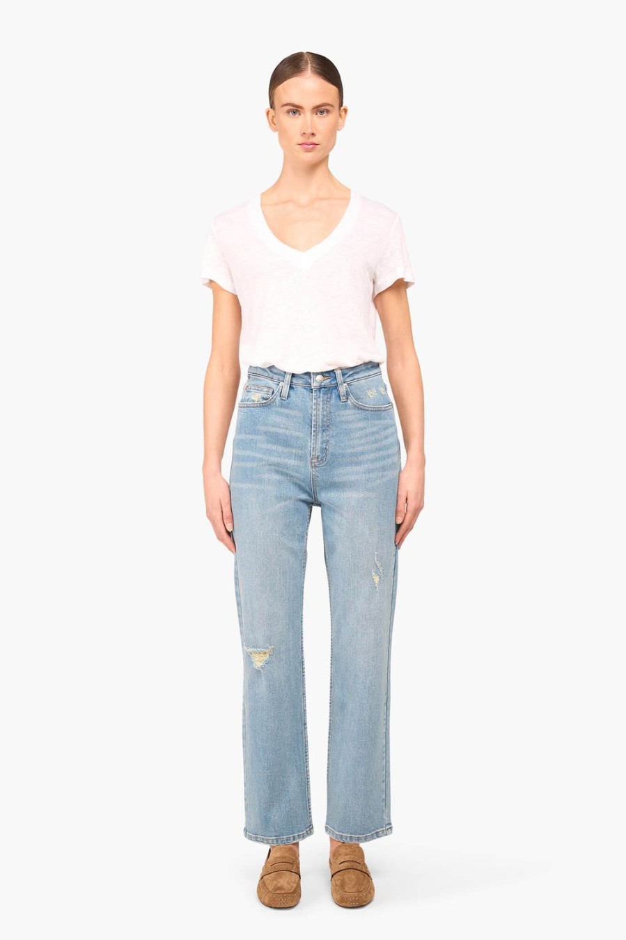 Best JANICE High Rise Boyfriend Jeans Morgan Destroyed Blue 033