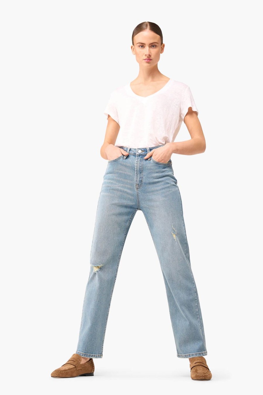 Best JANICE High Rise Boyfriend Jeans Morgan Destroyed Blue 033