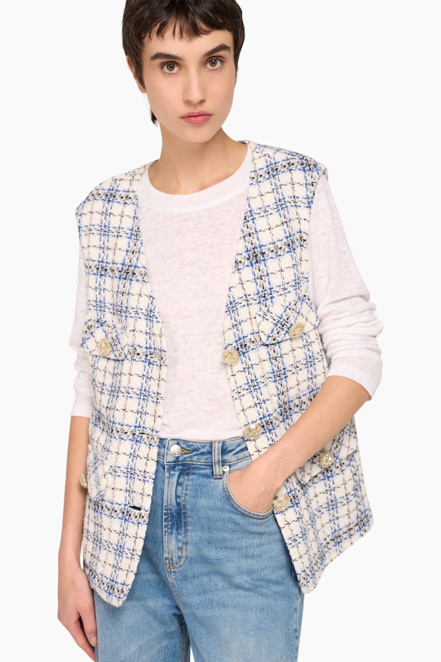 Online JANICE Vest Dames Blauw Pierce Tweed