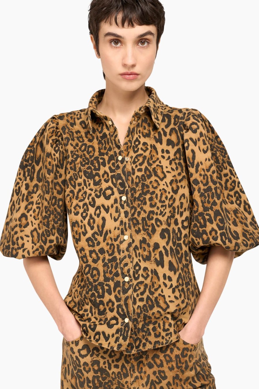 Hot JANICE Blouse Dames Panterprint Pof Mouw Lars Bruin