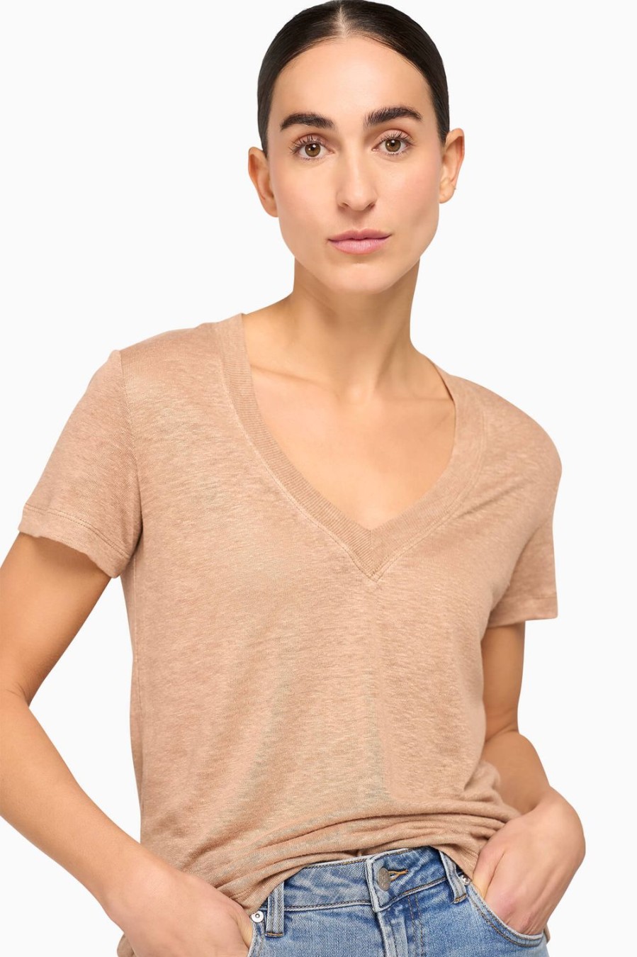 Hot JANICE Linnen T-Shirt Dames Lee Beige